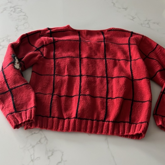 Cozy Handknit 100% Cotton Sweater | Red, White, Green, Black | Medium/Large - Picture 2 of 6